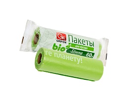 Мешки для мусора 60 л, биоразлагаемые, на втулке, зеленые, в рулоне 15 шт., ПНД, 12 мкм, 800х600 мм, GRIFON Bio, 100-060 в Новосибирске