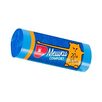 Мешки для мусора 20 л, синие, в рулоне 30 шт., ПНД, 8 мкм, 500х400 мм, Comfort, М0017 (МН 20-30с) в Новосибирске