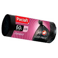 Мешки для мусора 60 л, черные, в рулоне 20 шт., ПНД, 7,4 мкм, 720х600 мм, PACLAN, 600820 в Новосибирске