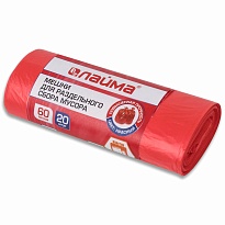 Мешки для мусора 60 л, красный, в рулоне 20 шт., ПНД, 10 мкм, 680х580 мм, LAIMA, 606702 в Новосибирске