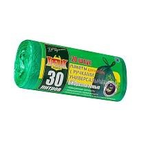 Мешки для мусора 30 л, биоразлагаемые, с ручками, черные, в рулоне 20 шт., ПНД, 11 мкм, 660х500 мм, Крепак, 4607075710030 в Новосибирске