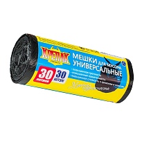 Мешки для мусора 30 л, черные, в рулоне 30 шт., ПНД, 9 мкм, 600х500 мм, Крепак, 4607075710108 в Новосибирске