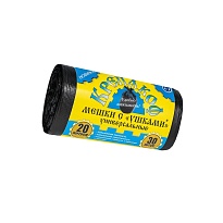 Мешки для мусора 20 л, с ушками, черные, в рулоне 30 шт., ПНД, 10 мкм, 550х440 мм, Крепакоф, 4607075710405 в Новосибирске