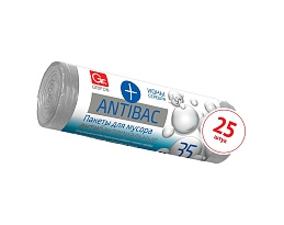 Мешки для мусора 35 л, серые, в рулоне 25 шт., ПНД, 9 мкм, 560х530 мм, GRIFON ANTIBAC, 101-128 в Новосибирске