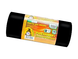 Мешки для мусора 300 л, черные, в рулоне 10 шт., ПВД 70 мкм, 1400х1000 мм, PREMIUM+, 30010160 в Новосибирске