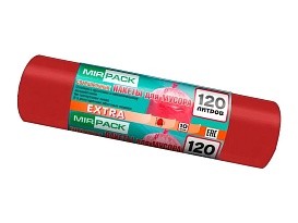 Мешки для мусора 120 л, красные, в рулоне 10 шт., ПНД, 14 мкм, 1100х700 мм, EXTRA, ex1201805 в Новосибирске