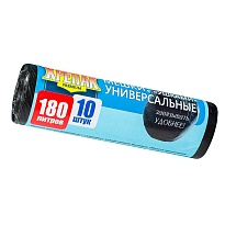 Мешки для мусора 180 л, с ушками, черные, в рулоне 10 шт., ПНД, 20 мкм, 1150х800 мм, Крепак, 4607075710498 в Новосибирске