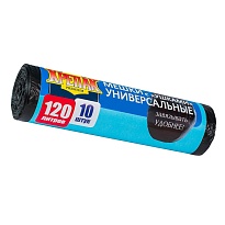 Мешки для мусора 120 л, с ушками, черные, в рулоне 10 шт., ПНД, 15 мкм, 1100х700 мм, Крепак, 4607075710474 в Новосибирске