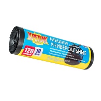 Мешки для мусора 120 л, черные, в рулоне 10 шт., ПНД, 15 мкм, 1100х700 мм, Крепак, 4607075710214 в Новосибирске