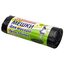 Мешки для мусора 160 л, черные, в рулоне 10 шт., ПВД, 23 мкм, 1200х900 мм, Любаша, 607681 в Новосибирске