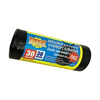 Мешки для мусора 30 л, черные, в рулоне 30 шт., ПНД, 35 мкм, 600х500 мм, Крепак, 4607075710788 в Новосибирске