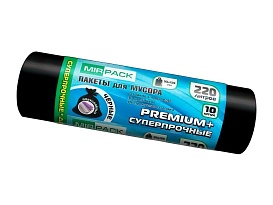 Мешки для мусора 220 л, черные, в рулоне 10 шт., ПВД, 45 мкм, 1250х930 мм, PREMIUM+, 2201068 в Новосибирске