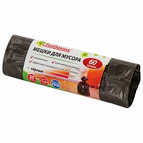 Мешки для мусора 60 л, черные, в рулоне 20 шт., ПНД, 5 мкм, 650х570 мм, Любаша, 605331 в Новосибирске
