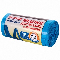 Мешки для мусора 35 л, с ручками, синие, в рулоне 30 шт., ПНД, 9 мкм, 540х500 мм, LAIMA ULTRA, 607683 в Новосибирске
