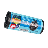 Мешки для мусора 30 л, с ушками, черные, в рулоне 30 шт., ПНД, 9 мкм, 600х500 мм, Крепак, 4607075710450 в Новосибирске