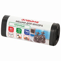 Мешки для мусора 90 л, черные, в рулоне 10 шт., ПВД, 25 мкм, 950х600 мм, LAIMA, 605332 в Новосибирске