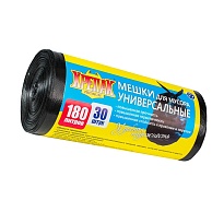 Мешки для мусора 180 л, черные, в рулоне 30 шт., ПНД, 20 мкм, 1150х800 мм, Крепак, 4607075710139 в Новосибирске