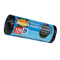 Мешки для мусора 120 л, с ушками, черные, в рулоне 20 шт., ПНД, 15 мкм, 1100х700 мм, Крепак, 4607075710368 в Новосибирске
