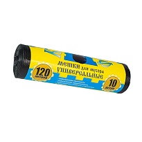 Мешки для мусора 120 л, с ушками, черные, в рулоне 10 шт., ПНД, 13 мкм, 1050х680 мм, Крепакоф, 4607075710252 в Новосибирске