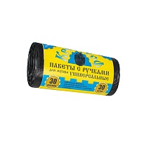 Мешки для мусора 30 л, с ручками, черные, в рулоне 30 шт., ПНД, 9 мкм, 620х480 мм, Крепакоф, 4607075710665 в Новосибирске