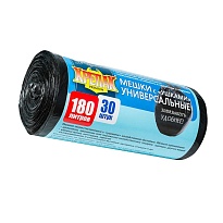 Мешки для мусора 180 л, с ушками, черные, в рулоне 30 шт., ПНД, 20 мкм, 1150х800 мм, Крепак, 4607075710399 в Новосибирске