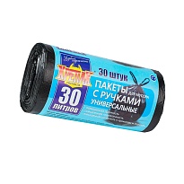 Мешки для мусора 30 л, с ручками, черные, в рулоне 30 шт., ПНД, 11 мкм, 660х500 мм, Крепак, 4607075710283 в Новосибирске