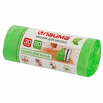 Мешки для мусора 30 л, биоразлагаемые, зеленые, в рулоне 20 шт., ПНД, 10 мкм, 600х500 мм, LAIMA, 601400 в Новосибирске