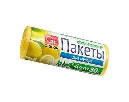 Мешки для мусора 30 л, ароматизированные, Лимон, желтые, в рулоне 20 шт., ПНД, 9 мкм, 560х530 мм, GRIFON Aroma, 101-020 Li в Новосибирске
