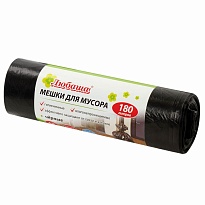 Мешки для мусора 180 л, черные, в рулоне 10 шт., ПВД, 24 мкм, 1060х800 мм, Любаша, 605336 в Новосибирске