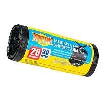 Мешки для мусора 20 л, черные, в рулоне 30 шт., ПНД, 10 мкм, 550х440 мм, Крепак, 4607075710092 в Новосибирске