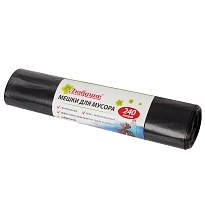 Мешки для мусора 240 л, черные, в рулоне 5 шт., ПВД 30 мкм, 1300х900 мм, Любаша, 605338 в Новосибирске