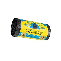 Мешки для мусора 20 л, с ушками, черные, в рулоне 30 шт., ПНД, 10 мкм, 550х440 мм, Крепакоф, 4607075710221 в Новосибирске