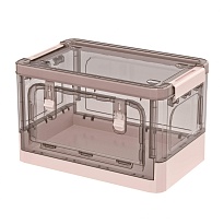 Ящик пластиковый складной прозрачный коричневый, дно розовое, 360х235х230 мм, с колесиками в Новосибирске